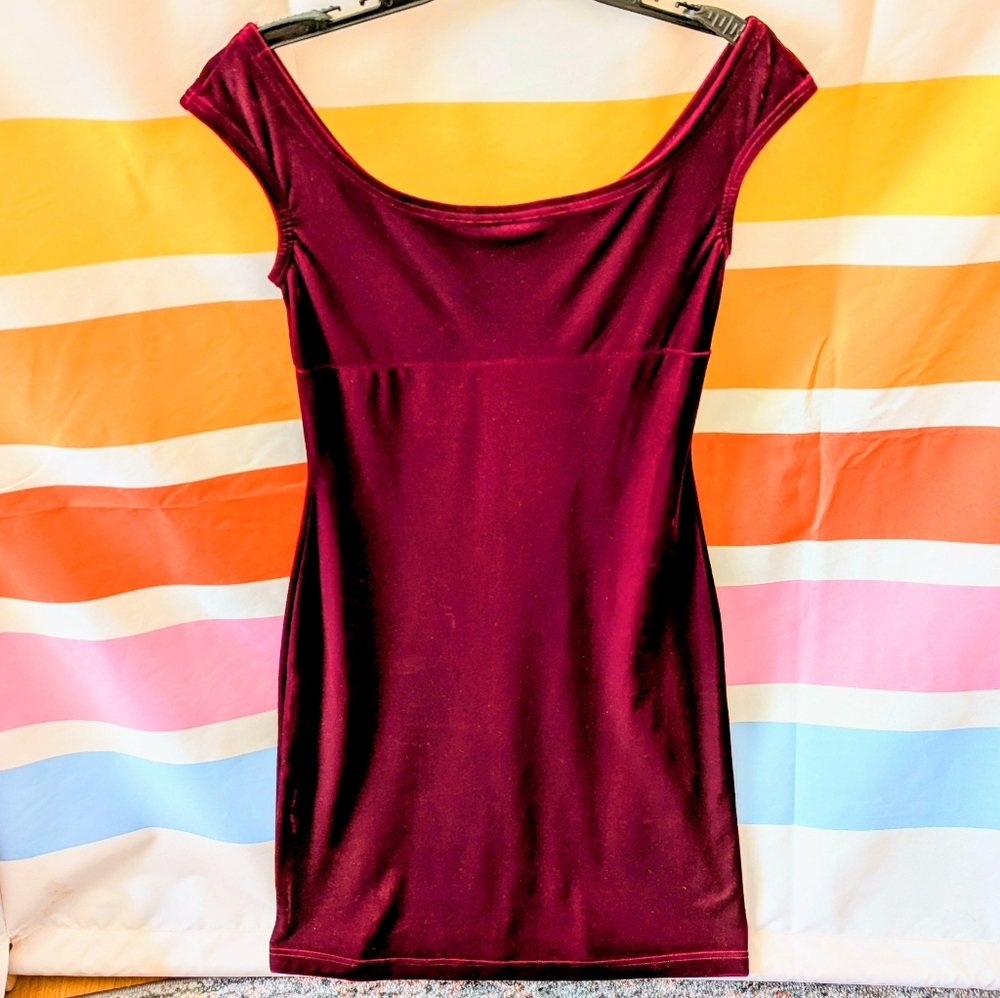 Vintage Guess Crimson Ruby Red Velvet Dress Y2K 90s Grunge Whimsigoth Holiday M